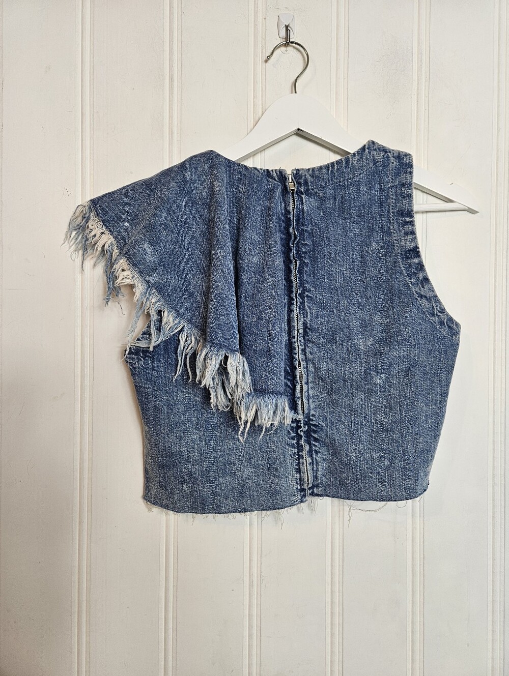 Zara Trafaluc Denim Crop Top M Y2K Boho Coquette Ruffle Zip Back Grunge - Picture 6 of 10